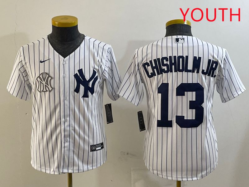 Youth New York Yankees #13 Chisholm jr White Stripe Game 2025 Nike MLB Jersey style 7->youth mlb jersey->Youth Jersey